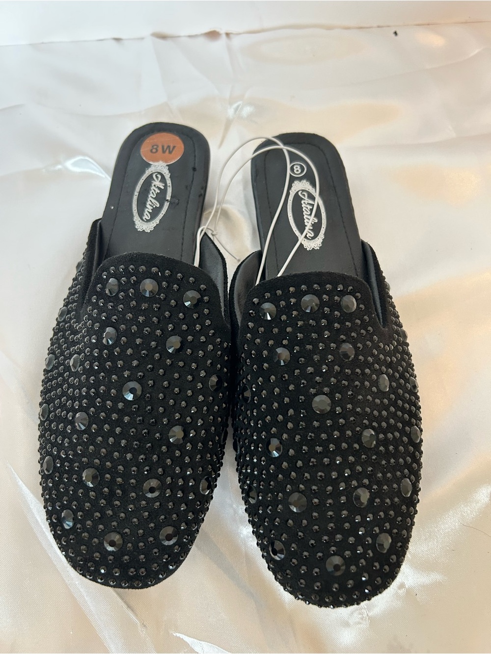 Atalina Black Embellished Rhinestone Mules Slipper Shoes Bohemian Size 8